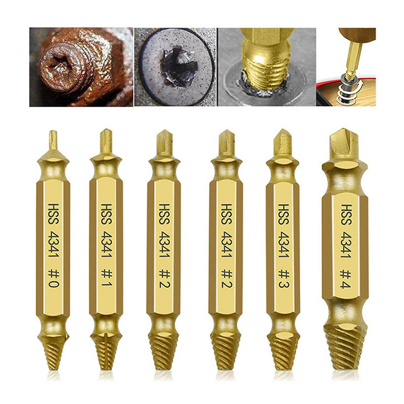 6 gab. Bojātu skrūvju nosūcēja urbjmašīnas komplekts, kas viegli izņem noplīsušu skrūvi, skrūvju noņemšanas noņemtās skrūves, nosūcēja nojaukšanas rīki