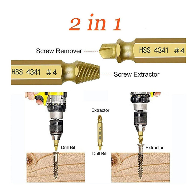 6 gab. Bojātu skrūvju nosūcēja urbjmašīnas komplekts, kas viegli izņem noplīsušu skrūvi, skrūvju noņemšanas noņemtās skrūves, nosūcēja nojaukšanas rīki