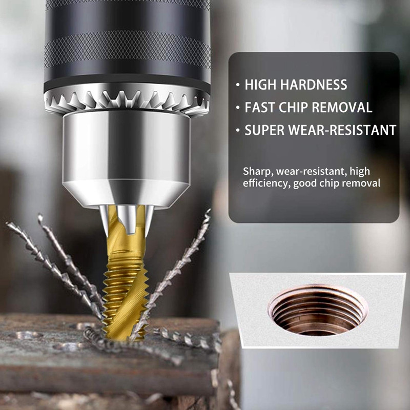 7 gab. 1/4 collu sešstūra kāta titāna kombinētais urbjmašīnas un tapas komplekta metriskās vītnes HSS M3-M10 skrūvju vītņgriezes rīks