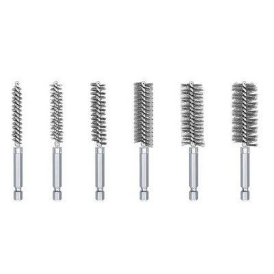 Perie de curățare găuri cu mâner Tija hexagonală de 1/4 inch pentru mașini de găurit cu impact Polizoare Set de perii pentru găuri din sârmă de oțel 6 bucăți