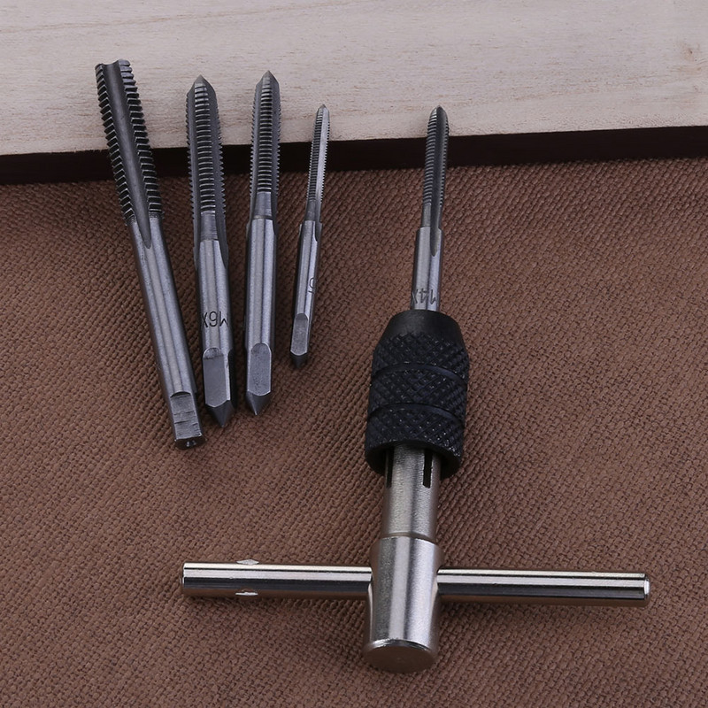 Set de burghie cu cheie de tip T, 6 buc. Instrumente pentru filet manual, șurub de mașină, filet de robinet, Bit de răsucire M3/M4/M5/M6/M8 Set de robinet, unealtă manuală DIY
