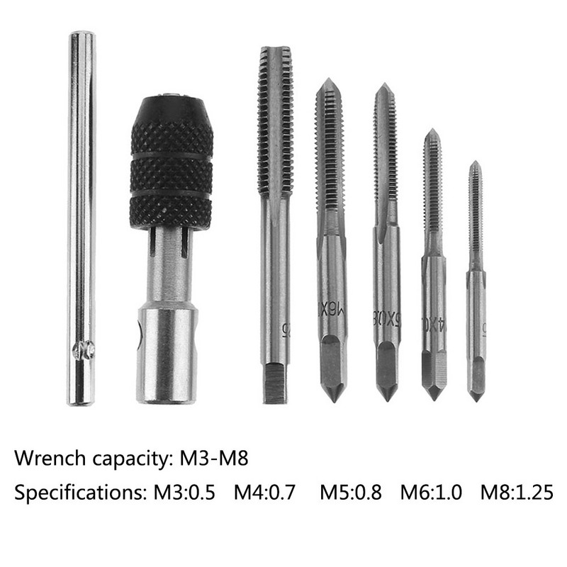 Set de burghie cu cheie de tip T, 6 buc. Instrumente pentru filet manual, șurub de mașină, filet de robinet, Bit de răsucire M3/M4/M5/M6/M8 Set de robinet, unealtă manuală DIY