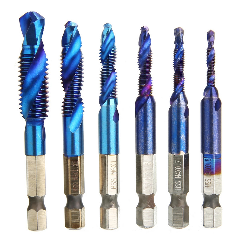Combinație HSS burghiu și burghiu 6 buc/set Burghie cu robinet manual Șurub Spiral Point Filet M3 M4 M5 M6 M8 M10 Kit de robinet HSS