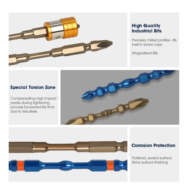 1 set 1/4" šesterokutne drške odgovara magnetskom PH2 S2 K5 električnom ARC odvijaču s dugim dohvatom Bitovi Exactness Single Phillips križni alat