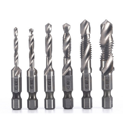 6 buc M3-M10 Burghie de găurit cu filet de filet HSS Robineți de frecare Set de debavurare metrică Bit combinat din oțel de mare viteză 1/4IN Unelte de mână