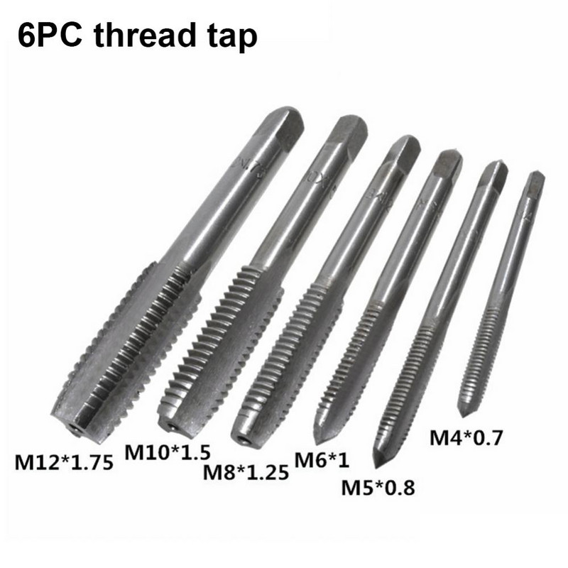 Σετ κλειδιών απλής βρύσης M4-M12 6 τμχ Κρεμαστό με σπείρωμα Χειροκίνητο Σετ κλειδιού πατήματος Μηχάνημα Βιδωτή κλωστή Μετρικό βύσμα βρύσης Εργαλεία επεξεργασίας μετάλλων