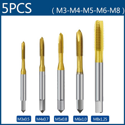 HAMPTON HSS sraigtinio sriegimo grąžtas M3 M4 M5 M6 M8 metrinių srieginių sriegių rinkinys tiesios fleitos mašinos sriegio srieginis gręžtuvas rankiniai įrankiai 5 vnt.