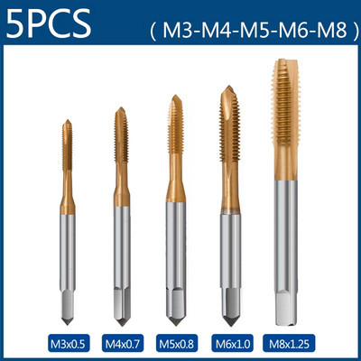 HAMPTON HSS sraigtinio sriegimo grąžtas M3 M4 M5 M6 M8 metrinių srieginių sriegių rinkinys tiesios fleitos mašinos sriegio srieginis gręžtuvas rankiniai įrankiai 5 vnt.