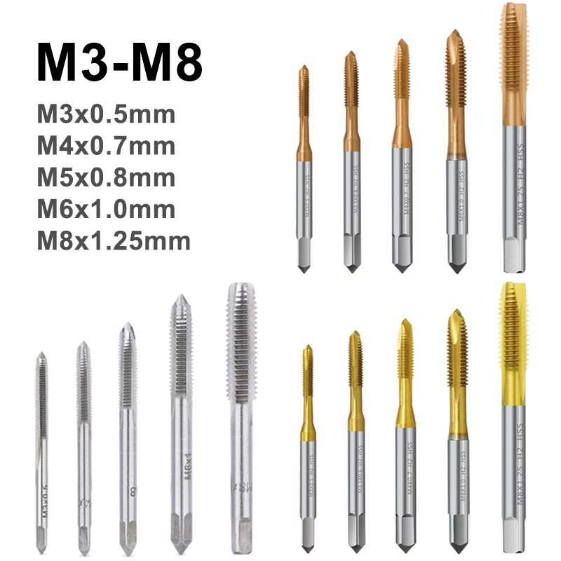 HAMPTON HSS sraigtinio sriegimo grąžtas M3 M4 M5 M6 M8 metrinių srieginių sriegių rinkinys tiesios fleitos mašinos sriegio srieginis gręžtuvas rankiniai įrankiai 5 vnt.