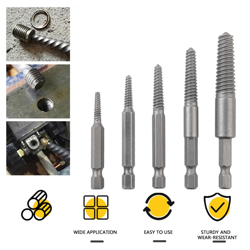 6 gab. Skrūvju nosūcēja centra urbjmašīnu virzošais komplekts Salauztu un bojātu skrūvju noņemšanas sešstūra kāts un uzgriežņu atslēga salauztam rokas instrumentam