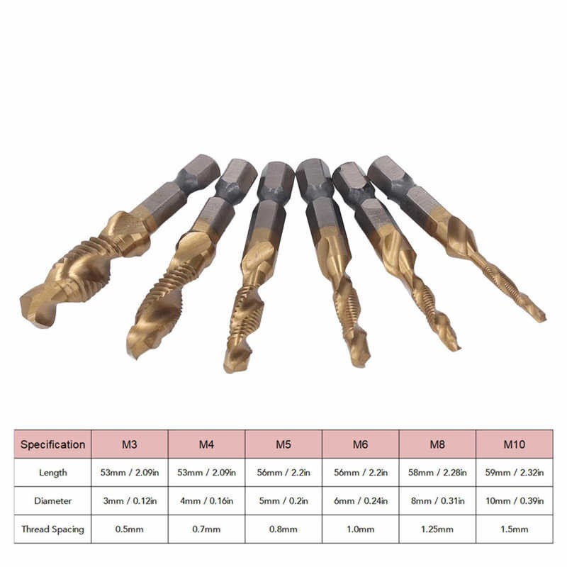 6 tk kuuskantvarre kombineeritud kraanikomplekt Spiraalflöötpuurimiskraanid Kiire teraskeermekeermestamise tööriist