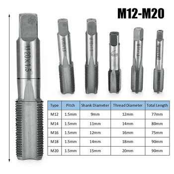 2 τμχ/Σετ Βρύσες Χειρός Ευθεία με αυλακωτό σπείρωμα με μετρικό βύσμα χειροκίνητου τρυπάνι Σετ βρύσες Εργαλεία χειρός M12-M20 για κατεργασία μετάλλων