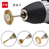 9Pcs čelična žica, mesingana četka za bušilicu Mini četka Rotacijski alat za Dremel bušilicu za poliranje brusnog kotača Dodaci za četke u obliku slova T