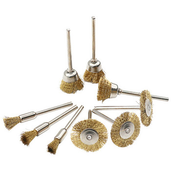 9 τμχ Αξεσουάρ βούρτσας τρυπανιού από χαλύβδινο σύρμα ορειχάλκινο Mini Brush Rotary Tool for Dremel Drill Polishing Grinding Wheel Brush Accessories