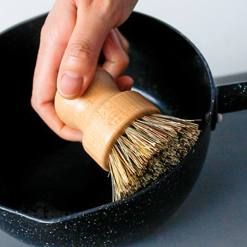 1 τεμ. Ξύλινη βούρτσα καθαρισμού με κοντή λαβή Μίνι στρογγυλή βούρτσα πλυσίματος πιάτων Φυσικό καθαριστικό ταψιού Scrubber Εργαλεία καθαρισμού κουζίνας