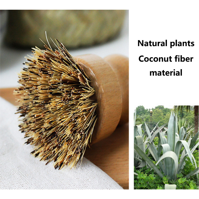 1Gb Koka tīrīšanas birste ar īsu rokturi Mini apaļa trauku mazgāšanas birste Dabīgs pannu tīrīšanas līdzeklis skruberis virtuves tīrīšanas rīki