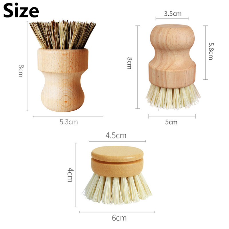 1Gb Koka tīrīšanas birste ar īsu rokturi Mini apaļa trauku mazgāšanas birste Dabīgs pannu tīrīšanas līdzeklis skruberis virtuves tīrīšanas rīki
