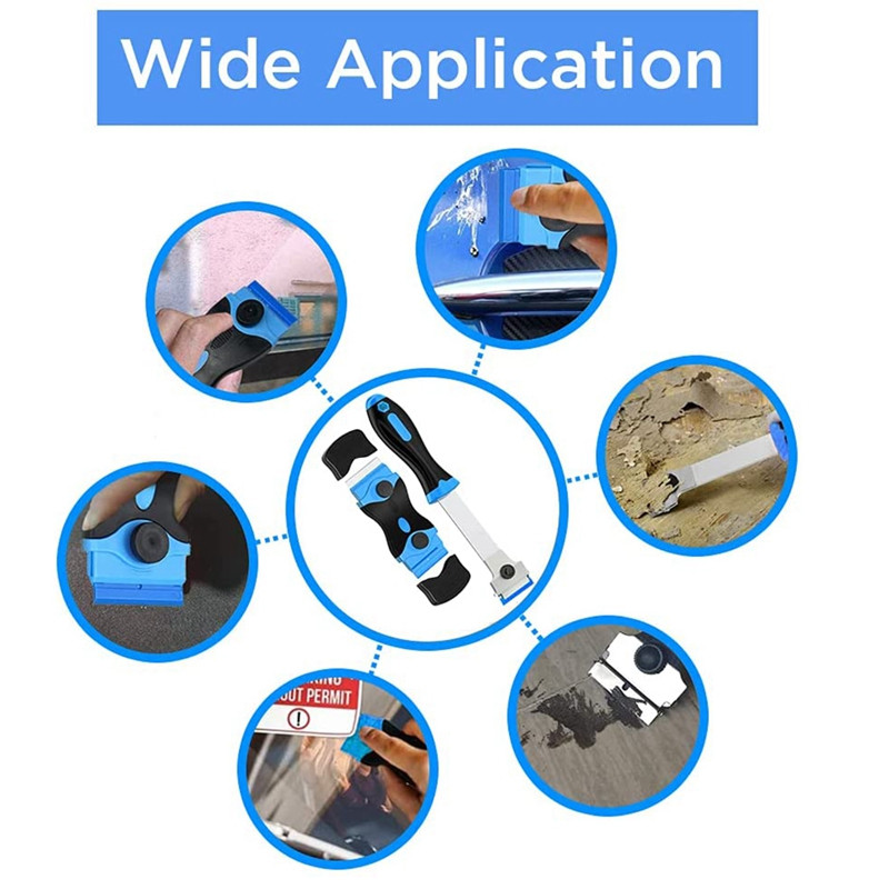 2 ΤΕΜ. Ξύστρα λεπίδας ξυραφιού, Ξύστρα γυαλιού Εστία πλαστικής λεπίδας για αφαίρεση ετικέτας, αυτοκόλλητο εγγραφής μπλε λιανικής