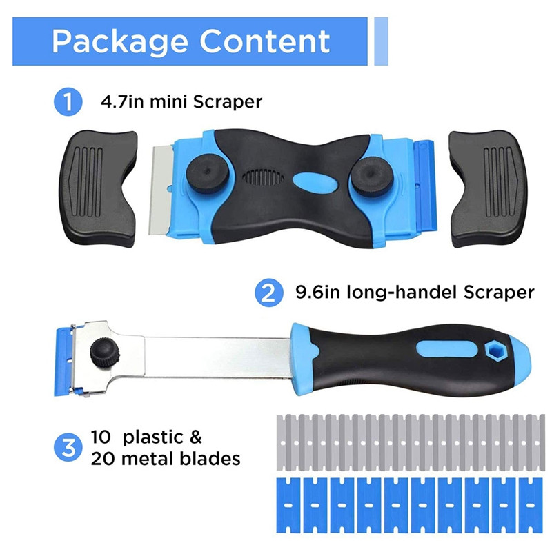 2 ΤΕΜ. Ξύστρα λεπίδας ξυραφιού, Ξύστρα γυαλιού Εστία πλαστικής λεπίδας για αφαίρεση ετικέτας, αυτοκόλλητο εγγραφής μπλε λιανικής