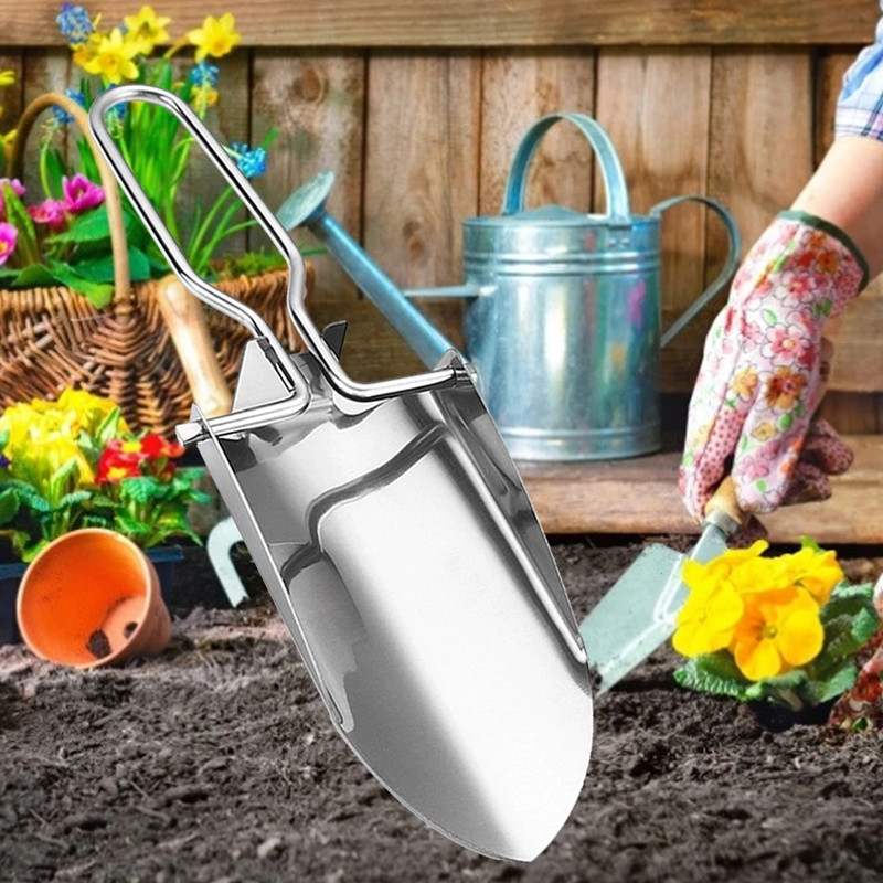 Összecsukható lapát Mini rozsdamentes acél összecsukható lapát Hordozható kemping ásó kertészeti szerszám ruhával csomaggal Csepp szállítás