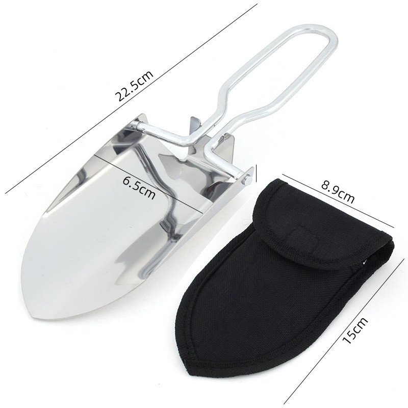 Összecsukható lapát Mini rozsdamentes acél összecsukható lapát Hordozható kemping ásó kertészeti szerszám ruhával csomaggal Csepp szállítás