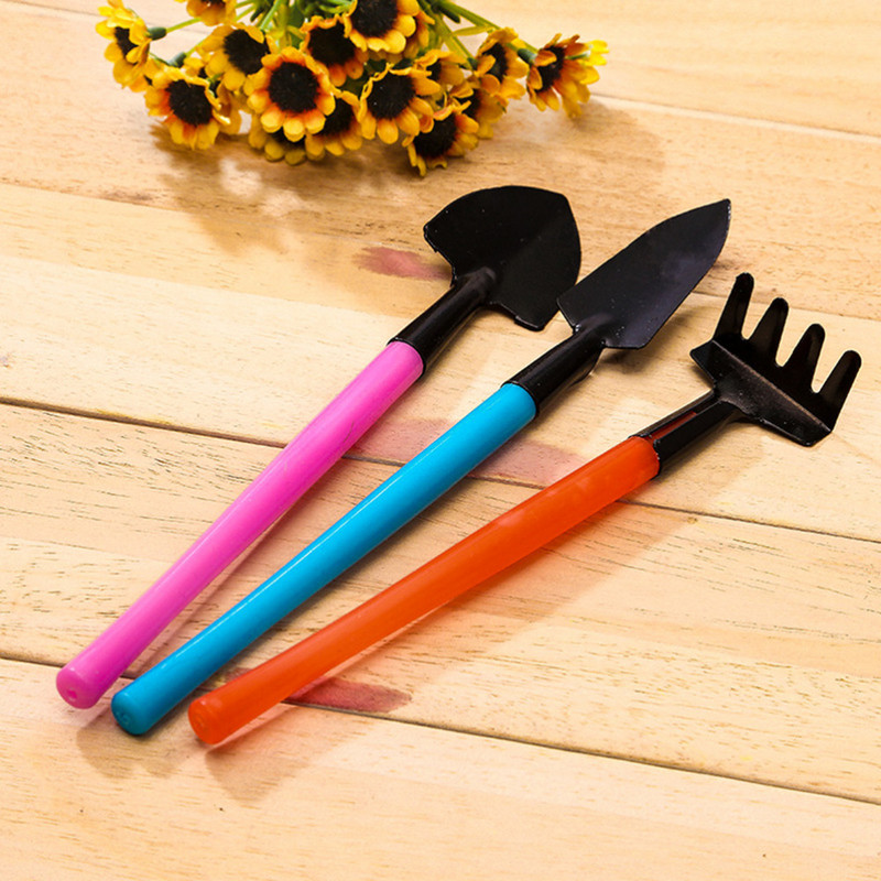 3 gab. Dārza rīku komplekts Dārza lāpsta Mazs dārza grābeklis un rokas špakteļlāpstiņa Mini iekštelpu krāsaini dārza instrumenti istabas augiem