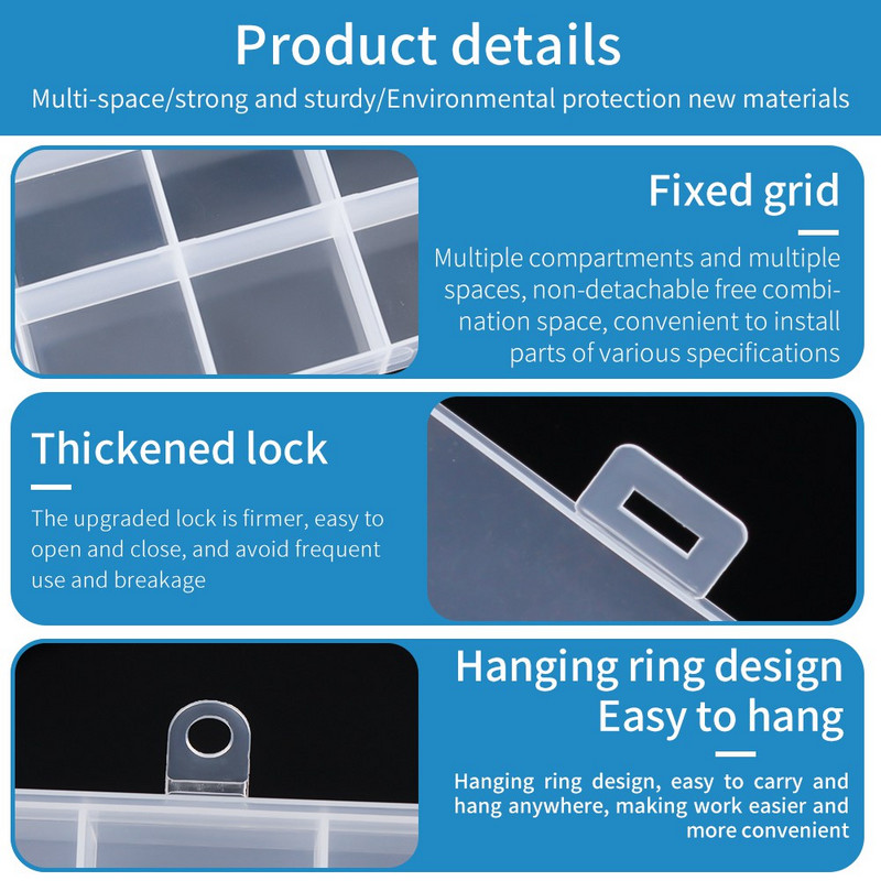 LUXIANZI átlátszó műanyag tárolódoboz, porálló, hordozható ékszer, hardver szerszámok kis csavaros elektronikus alkatrészek rendező tok