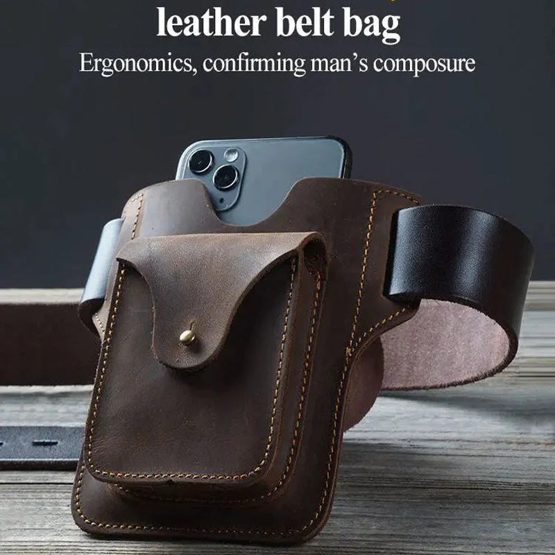 Geantă pentru bărbați, curea din piele PU, cutie pentru șold, cutie pentru brichetă, husă în aer liber, pentru bărbați, cu telefon mobil de 6-7,5 inci.