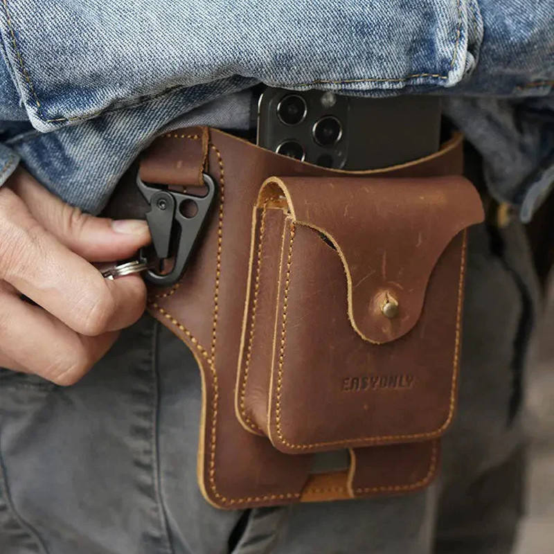 Geantă pentru bărbați, curea din piele PU, cutie pentru șold, cutie pentru brichetă, husă în aer liber, pentru bărbați, cu telefon mobil de 6-7,5 inci.
