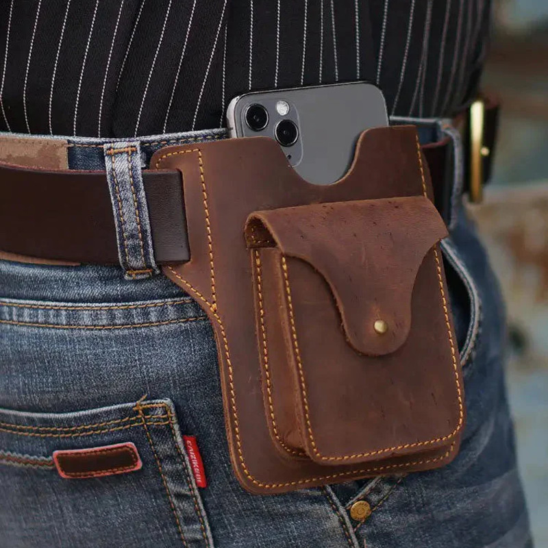 Geantă pentru bărbați, curea din piele PU, cutie pentru șold, cutie pentru brichetă, husă în aer liber, pentru bărbați, cu telefon mobil de 6-7,5 inci.