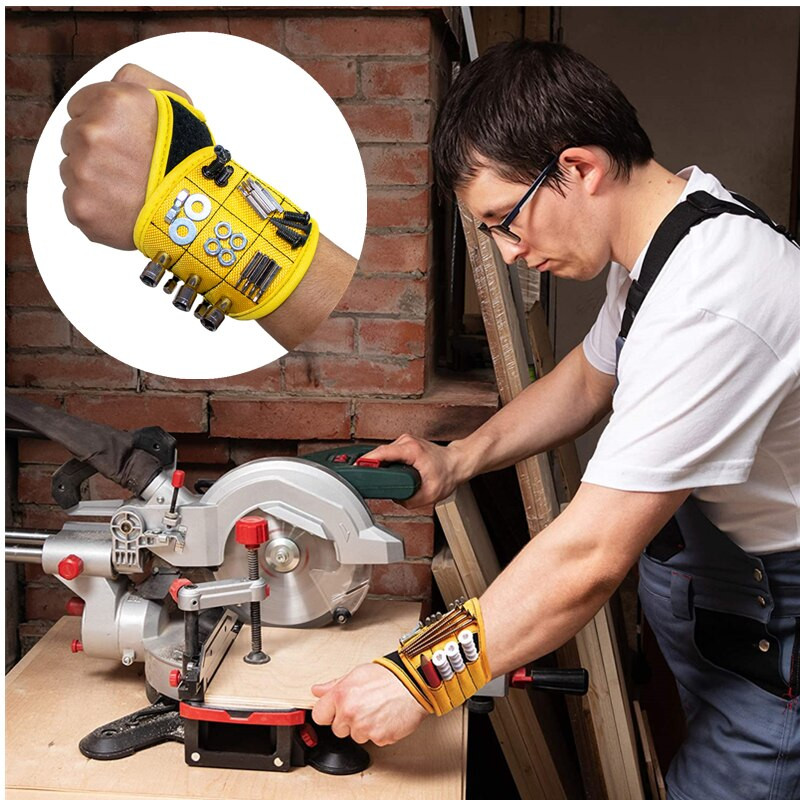 Mágneses csuklópánt férfi női szerszámos karkötő 9 erős mágnessel a csavarok rögzítésére, körmök fúrószáraira Ajándékötletek apának, férjnek