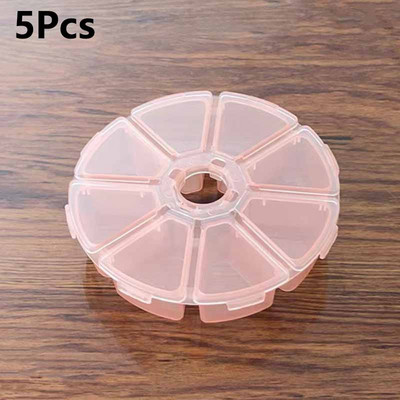 5db 8 rekeszes műanyag tárolódoboz Kerek alakú gyöngyök fülbevalók tárolóedények üres állítható ékszer rendszerező tok