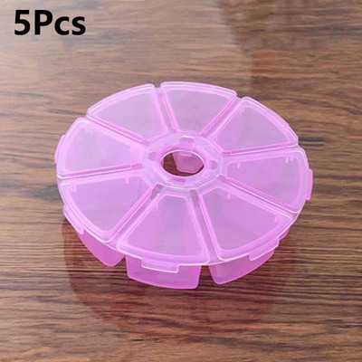 5db 8 rekeszes műanyag tárolódoboz Kerek alakú gyöngyök fülbevalók tárolóedények üres állítható ékszer rendszerező tok