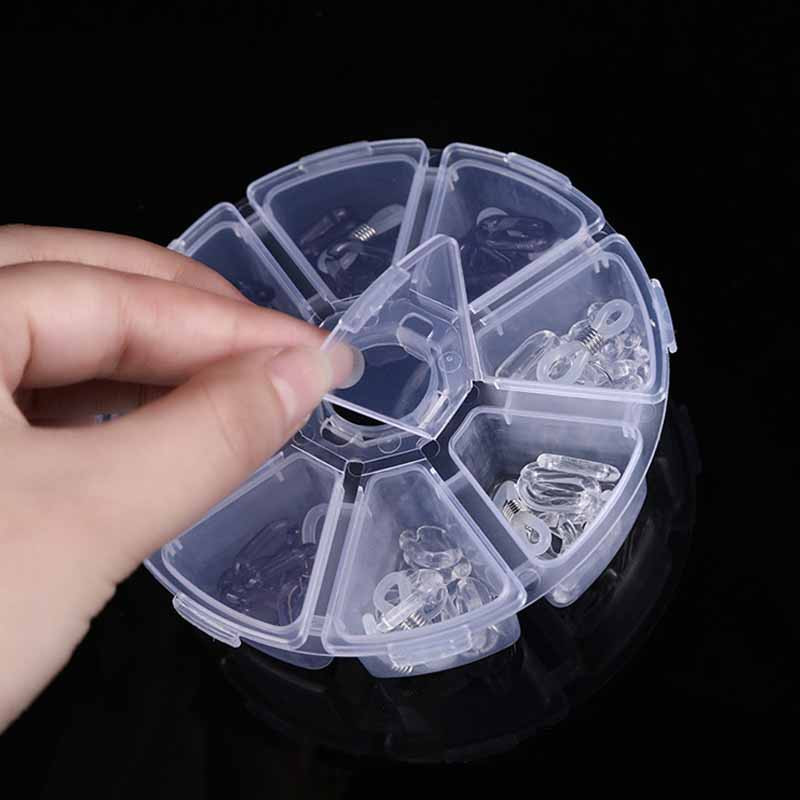 5db 8 rekeszes műanyag tárolódoboz Kerek alakú gyöngyök fülbevalók tárolóedények üres állítható ékszer rendszerező tok