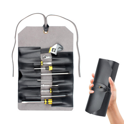 Bőr feltekerhető szerszámtasak Tartós csavarkulcs szerszámtároló táska Praktikus szerszámszervező tasak, könnyen hordozható, vésőkhöz is alkalmas