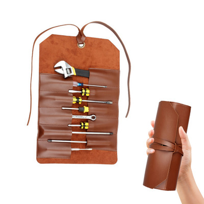Bőr feltekerhető szerszámtasak Tartós csavarkulcs szerszámtároló táska Praktikus szerszámszervező tasak, könnyen hordozható, vésőkhöz is alkalmas