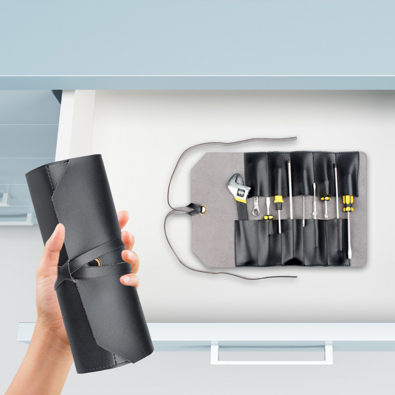 Bőr feltekerhető szerszámtasak Tartós csavarkulcs szerszámtároló táska Praktikus szerszámszervező tasak, könnyen hordozható, vésőkhöz is alkalmas