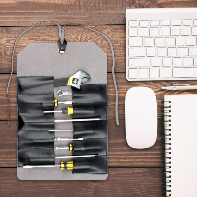 Bőr feltekerhető szerszámtasak Tartós csavarkulcs szerszámtároló táska Praktikus szerszámszervező tasak, könnyen hordozható, vésőkhöz is alkalmas