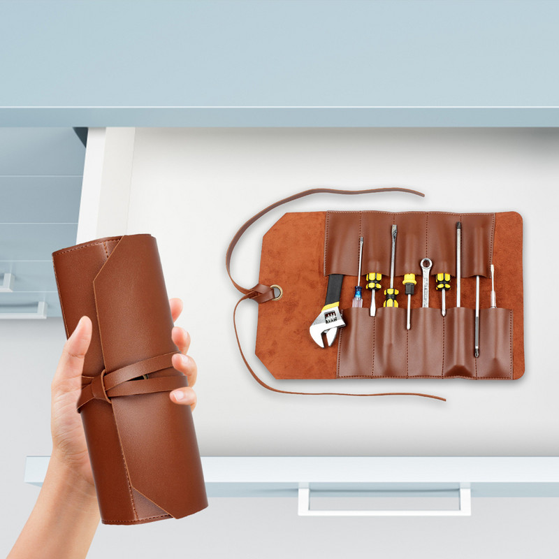 Bőr feltekerhető szerszámtasak Tartós csavarkulcs szerszámtároló táska Praktikus szerszámszervező tasak, könnyen hordozható, vésőkhöz is alkalmas