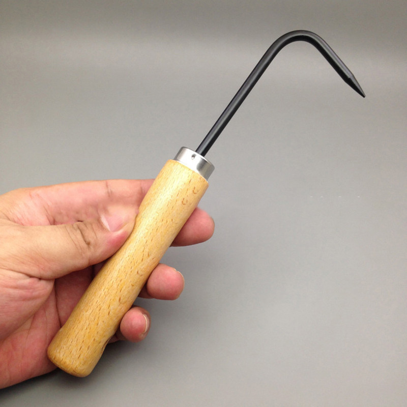 21,5 cm tugev süsinikterasest bonsai tööriistade konks Puidust käepide Vastupidav murukonks Tugev rohujuure konks