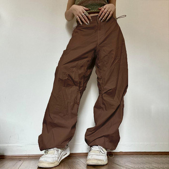 Γυναικείο παντελόνι Joggers Tech Vintage μονόχρωμο, φαρδύ παντελόνι με κορδόνι με χαμηλή μέση, Y2K Παντελόνι με φαρδύ πόδι Streetwear Cargo Pants