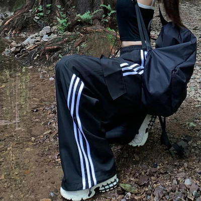 Női Alkalmi kocogók Tech nadrágok Vintage tömör alacsony derékú, húzózsinóros táskás nadrágok Y2K széles szárú melegítőnadrágok Streetwear tehernadrágok