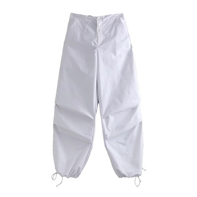 Pantaloni de parașută de modă pentru femei, ocazional, uni, cu talie joasă, pantaloni largi, cu șnur, vintage, pantaloni cargo cu talie înaltă elastică