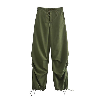 Pantaloni de parașută de modă pentru femei, ocazional, uni, cu talie joasă, pantaloni largi, cu șnur, vintage, pantaloni cargo cu talie înaltă elastică