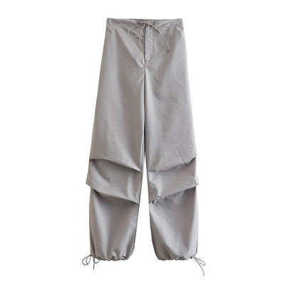 Pantaloni de parașută de modă pentru femei, ocazional, uni, cu talie joasă, pantaloni largi, cu șnur, vintage, pantaloni cargo cu talie înaltă elastică