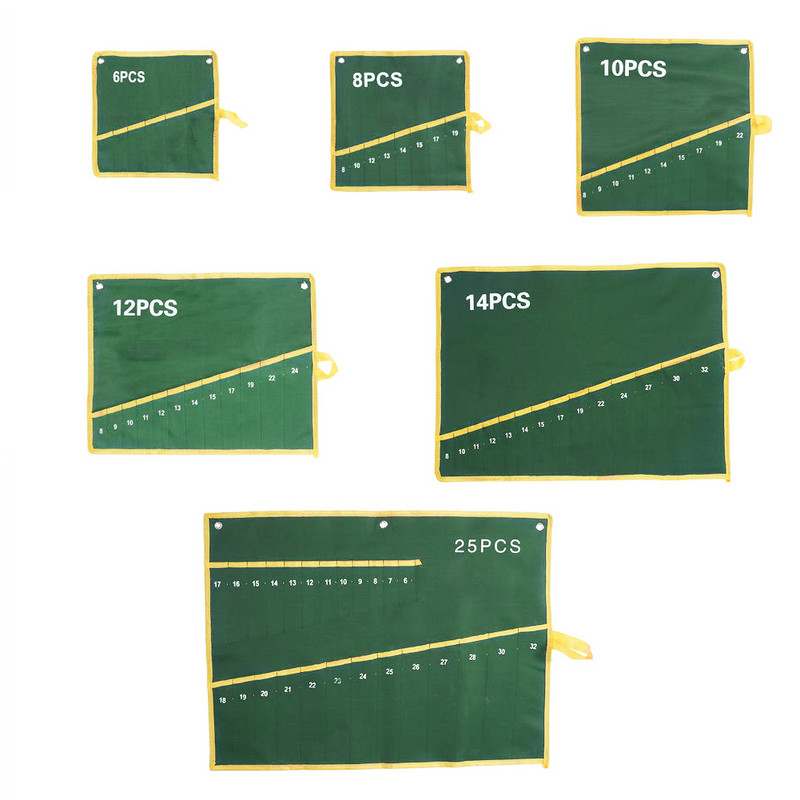 6/8/10/12/14/25 Zsebek Kulcskulcs Feltekerhető Tároló Szervezőtáska Tasak Dupla nyitású, dupla eltolt gyűrűs villáskulcs szerszámtáska