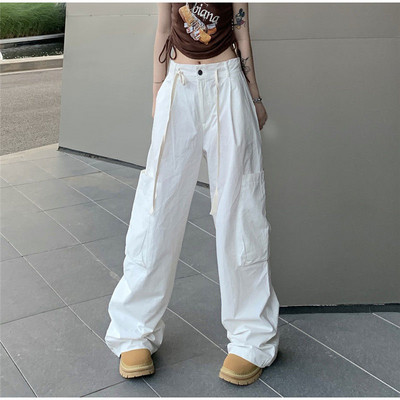 Y2K Casual Cargo Pants Moteriškos gatvės aprangos raišteliai laisvos plačios tiesios kelnės 2023 Ins Fashion Moterų oversize sportiniai kelnės