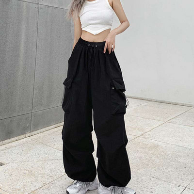 Y2K Casual Cargo Pants Moteriškos gatvės aprangos raišteliai laisvos plačios tiesios kelnės 2023 Ins Fashion Moterų oversize sportiniai kelnės