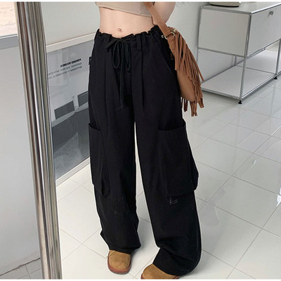Y2K Casual Cargo Pants Moteriškos gatvės aprangos raišteliai laisvos plačios tiesios kelnės 2023 Ins Fashion Moterų oversize sportiniai kelnės
