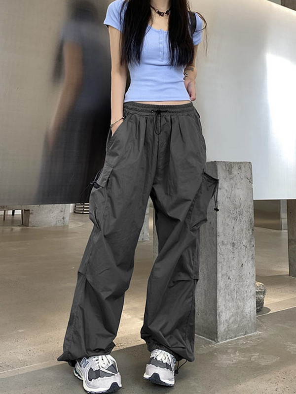 Y2K Casual Cargo Pants Moteriškos gatvės aprangos raišteliai laisvos plačios tiesios kelnės 2023 Ins Fashion Moterų oversize sportiniai kelnės